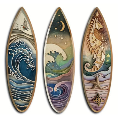 Ensemble de 3 planches de surf à thème en bois