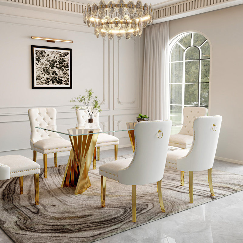7- Piece Dining Set, Gold, White/Gold