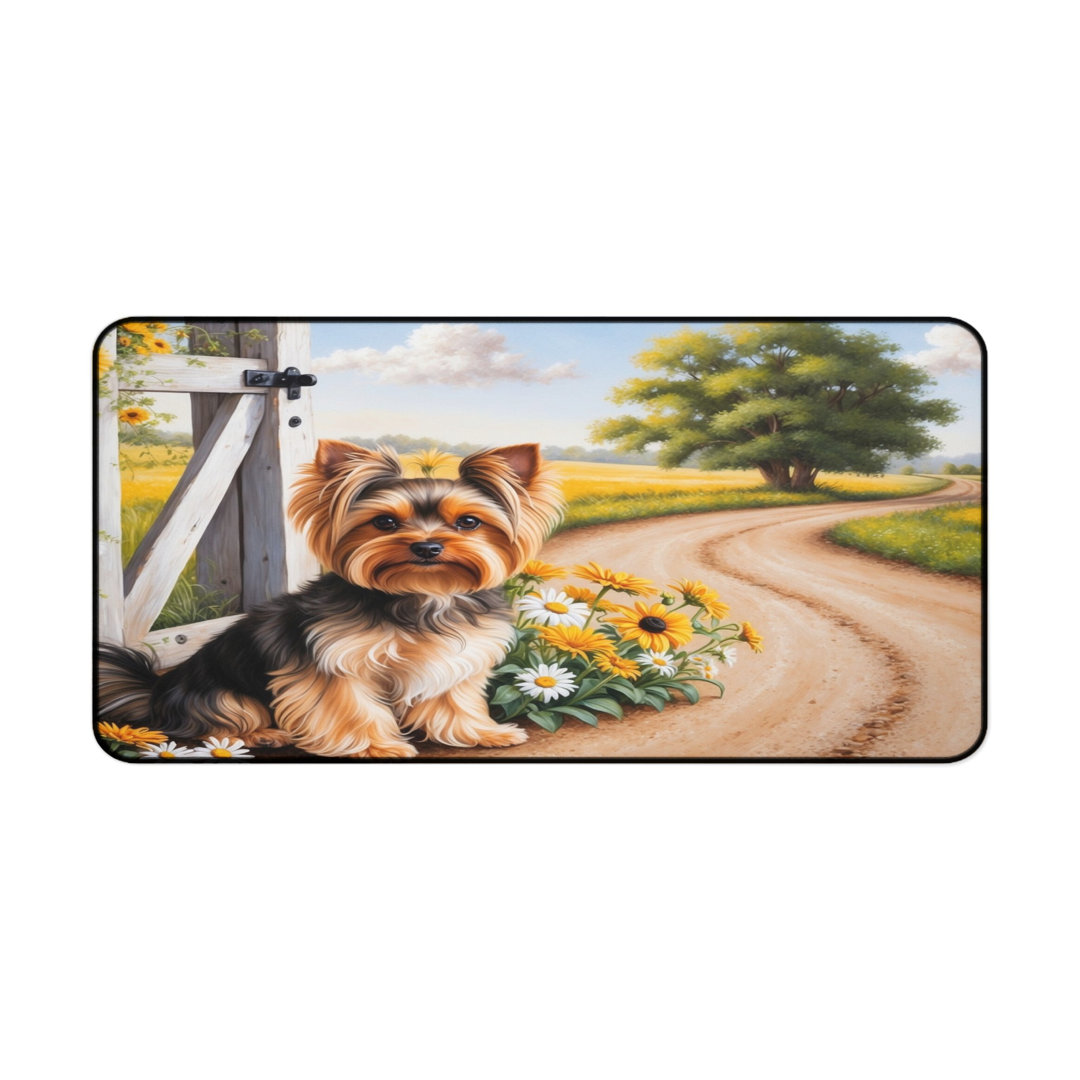 Yorkie Dog Floral Countryside Desk Mat