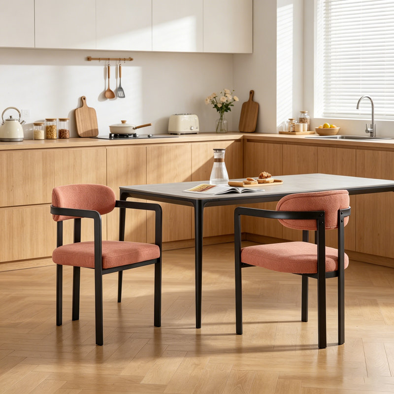 Ensemble de 2 chaises de salle à manger de style moderne Mid-Century Boucle, élégantes et rembourrées avec des pieds en métal noir pour le confort et le style