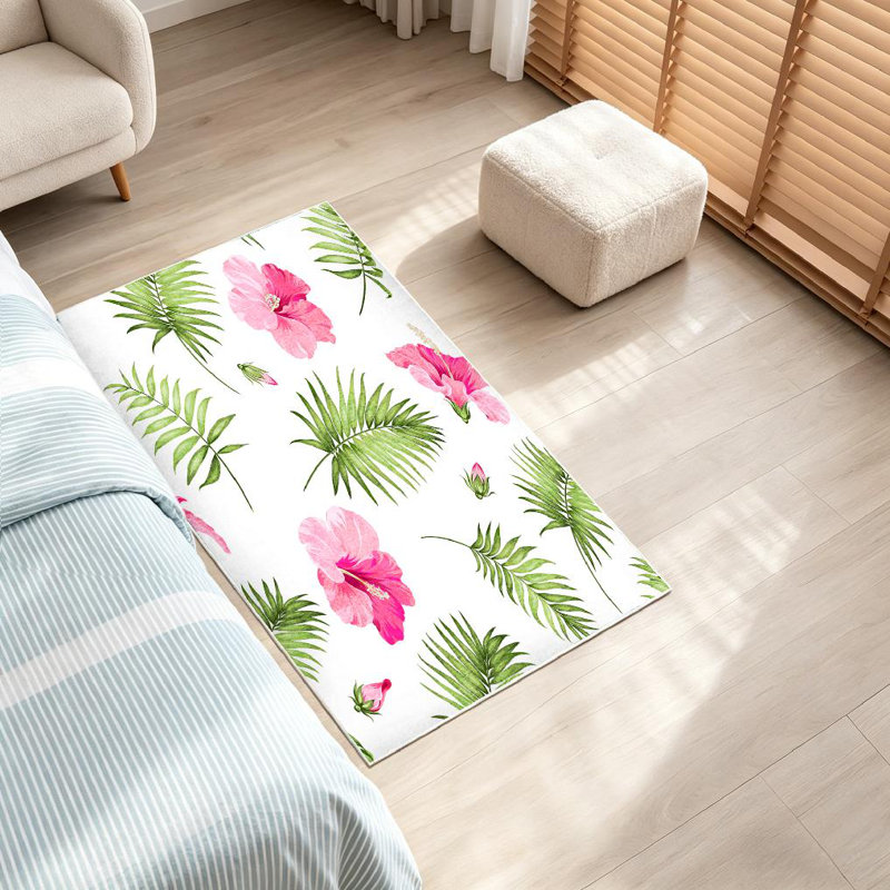 Tapis transparent lavable à la machine Hibiscus Beach, Rectangle 32" x 47"