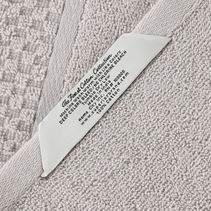 Lodie Cotton Plush Soft Absorbent Jacquard Solid and Two-Toned Bath Towel, Stone/White