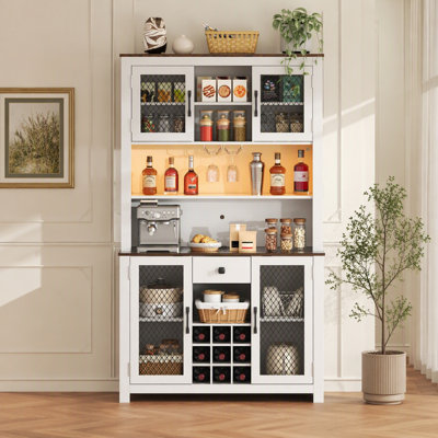 Meuble de rangement de cuisine avec éclairage DEL, prises électriques, casier à vin et étagères réglables pour salle à manger moderne