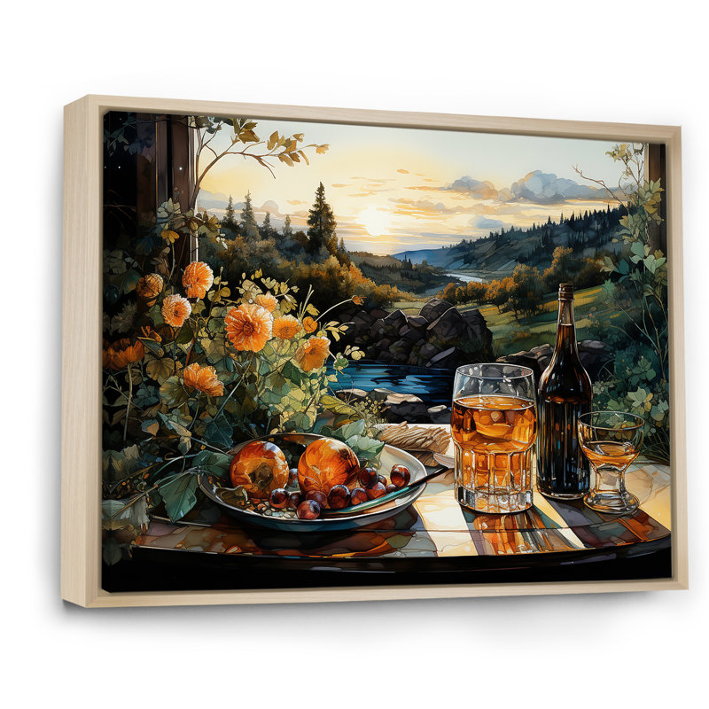 Repas de pique-nique, charme sur toile, Cadre naturel flottant, H 34 po x l 44 po x P 1,5 po