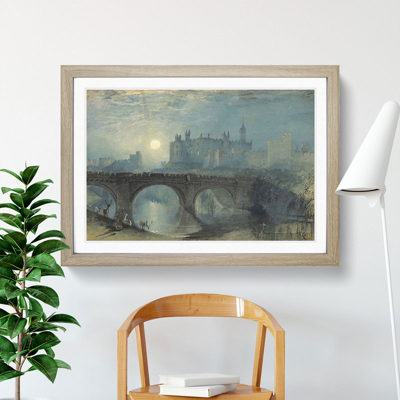Alnwick Castle by Joseph Mallord William Turner - Picture Frame Graphic Art, 27cm H x 36cm W x 2cm D, Oak Framed