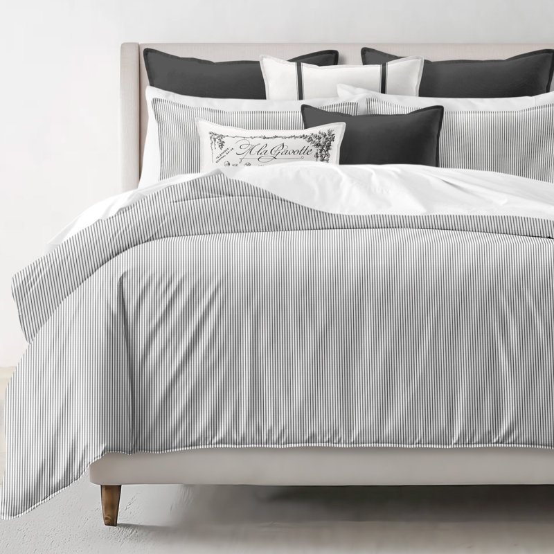Jaxon Stripe Cotton Reversible Coverlet Set, Cal.King Coverlet/Bedspread + 2 King Shams, Ebony