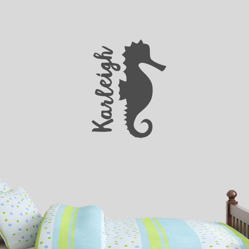Décalcomanie murale personnalisée hippocampe name, Gris foncé, Oui