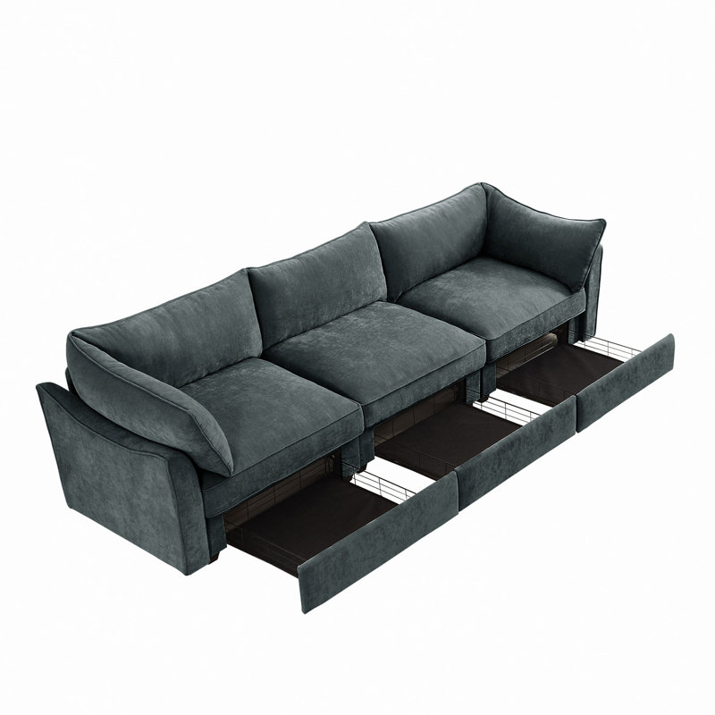 Canapé avec tiroirs de rangement sous chaque siège, grand canapé large et profond avec un excellent espace de rangement, idéal pour les grands salons