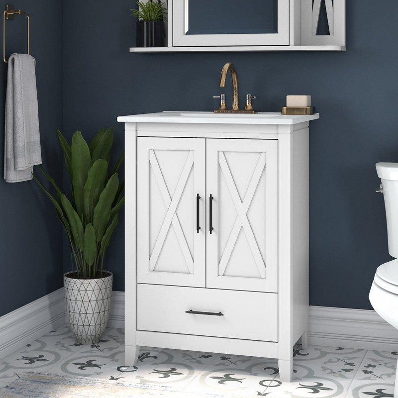 24W Single Bathroom Vanity with Ceramic Basin, White Ash