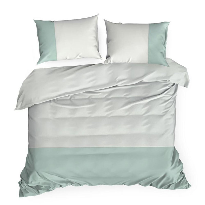 Gordianeer Cotton No Pattern Duvet Cover with Pillowcases Included, Single - 1 Pillowcase (70 x 80 cm), White/Mint