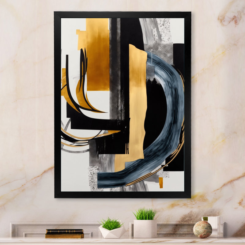 «Glam Gold and Black Expression II - Abstract Spirals», art mural, L 12 po x H 20 po, Cadre photo noir
