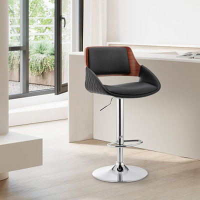 Tabouret Mid-Century à hauteur réglable avec accoudoirs en similicuir et métal