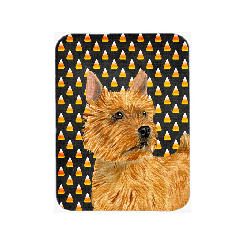 Planche à découper en verre caroline trésors norwich terrier Halloween Candy Corn