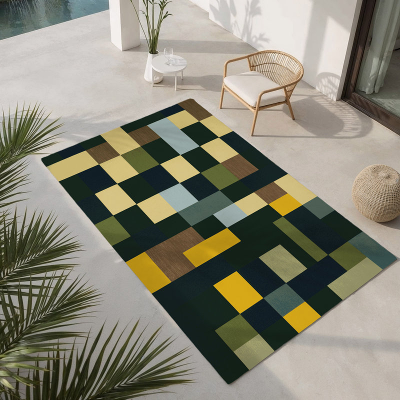 Tiled Greenery Indoor And Outdoor Area Rug, Rectangle 8' x 10'