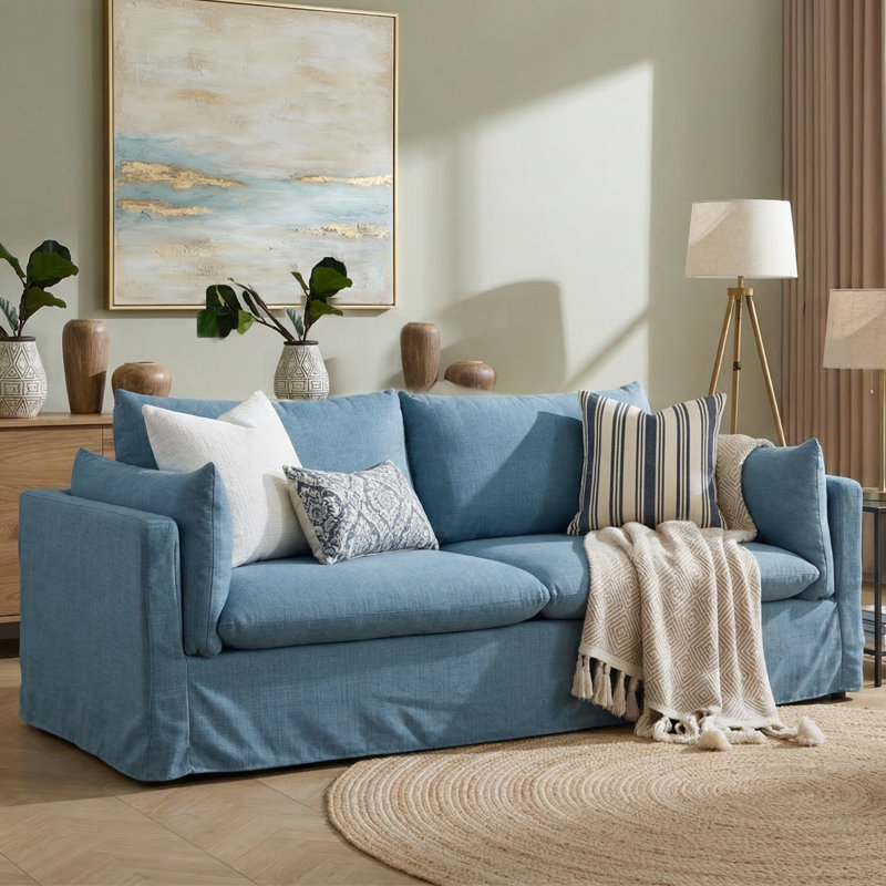 Canapé à accoudoirs carrés 81,3 po, Mélange de polyester bleu