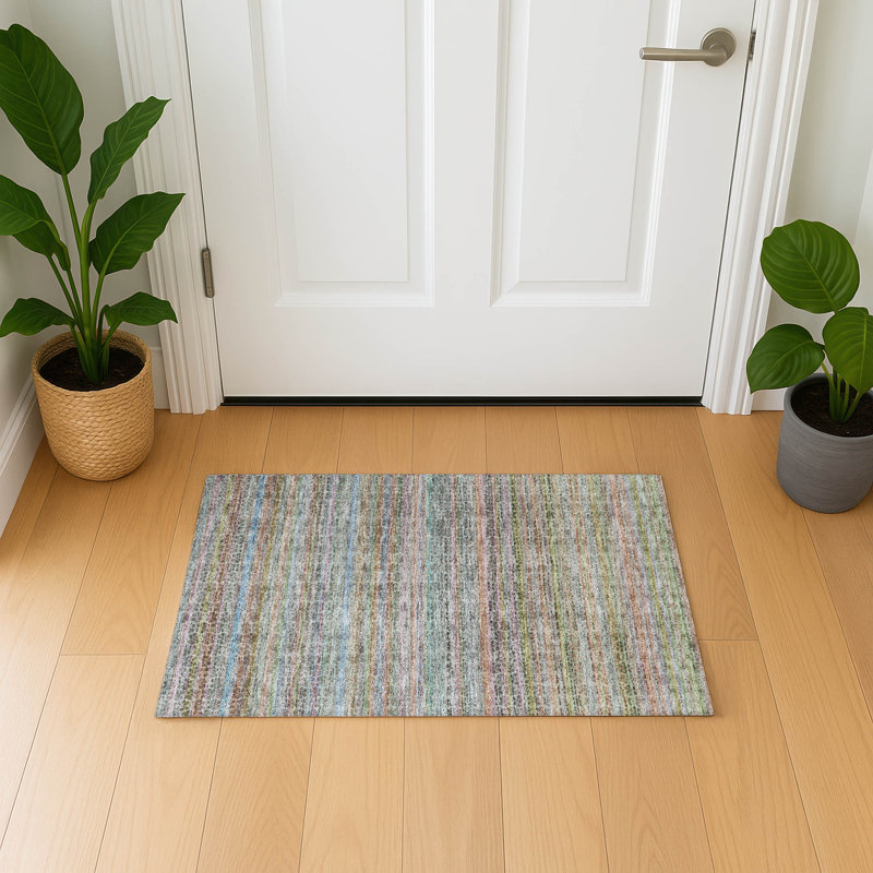 Premium Machine Washable Mayfield AMF2155 Striped Rug, Aqua, Rectangle 1'8" x 2'6"