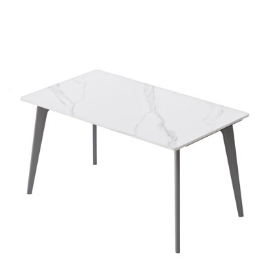 Modern Artificial Stone Straight Edge Dark Grey Metal Leg Dining Table