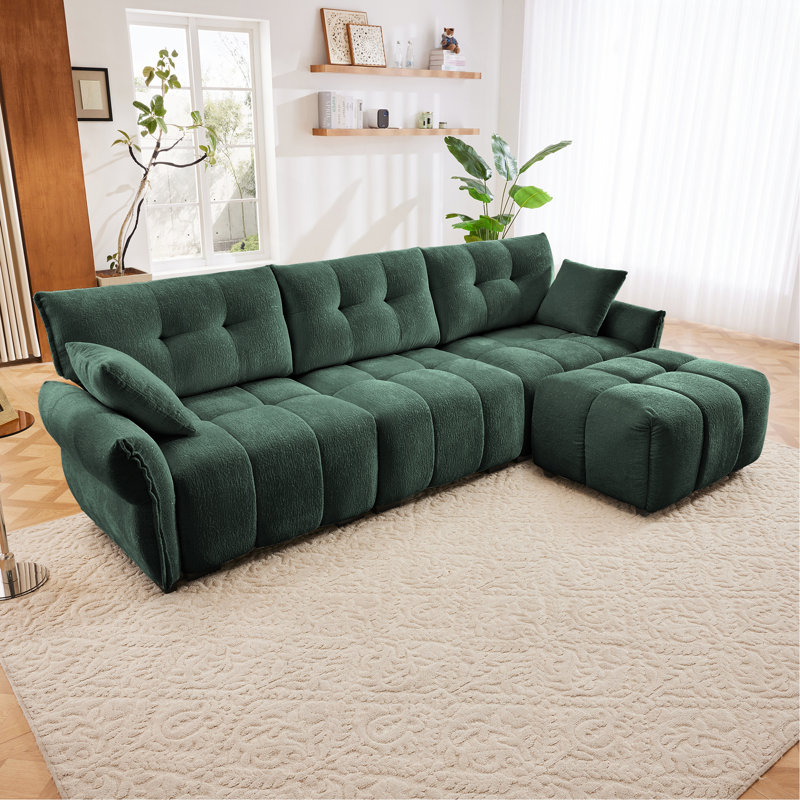 Ensemble de canapé luxueux à trois places avec repose-pieds et coussins, idéal pour divers espaces, 3, Vert