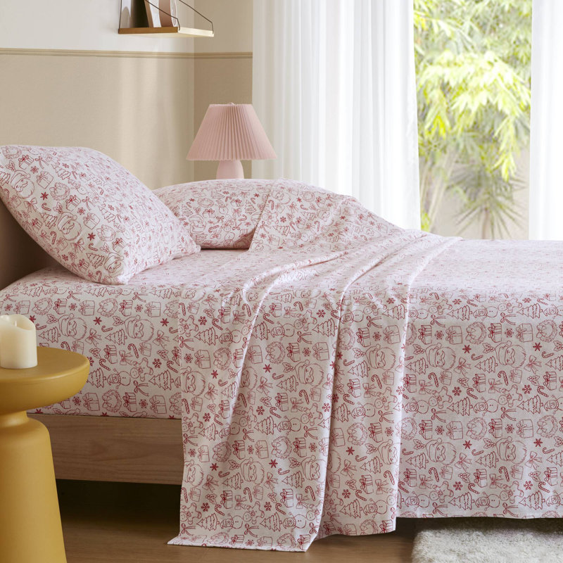 Ensembles de draps et de draps 100% coton confortables, conception des Fêtes pour la famille