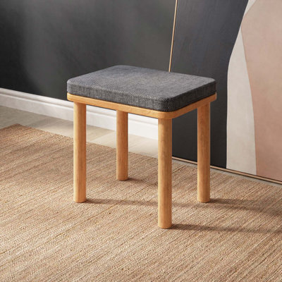 Potter Linen Upholstered Solid Wood Accent Stool for Bedroom and Entryway