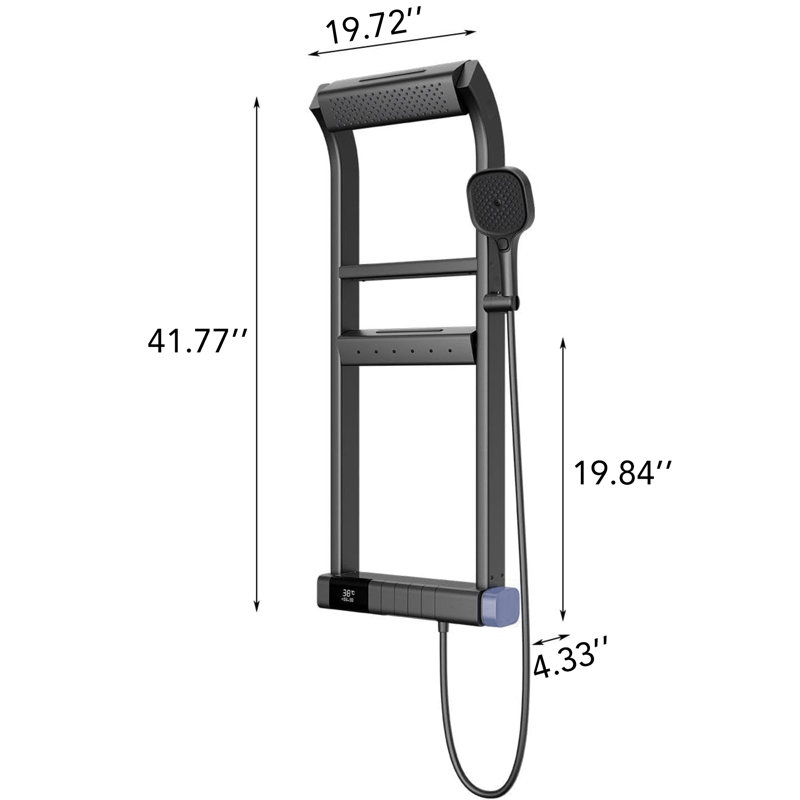 Modern Thermostatic Shower System With 4 Functions Led Display With Shelf