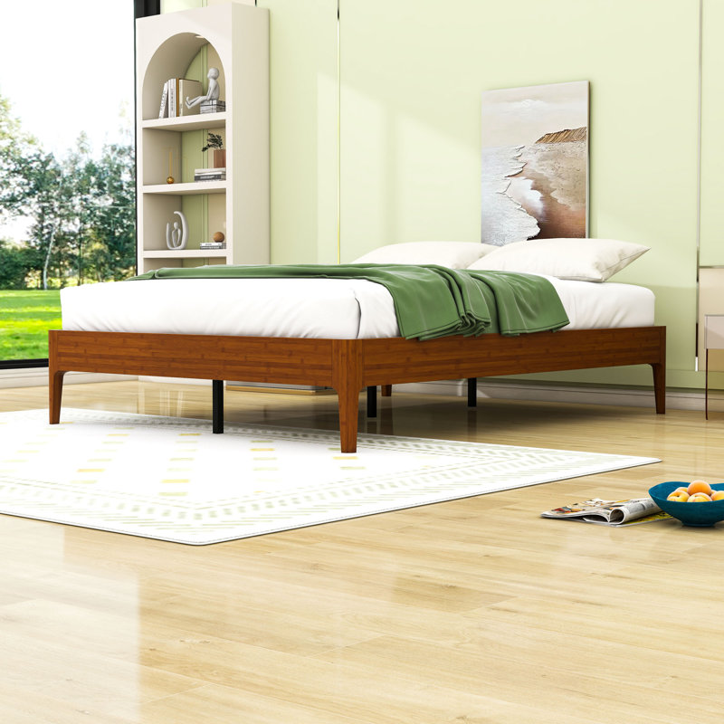 Lit plateforme en bois avec support robuste et conception silencieuse, Brun, Grand lit