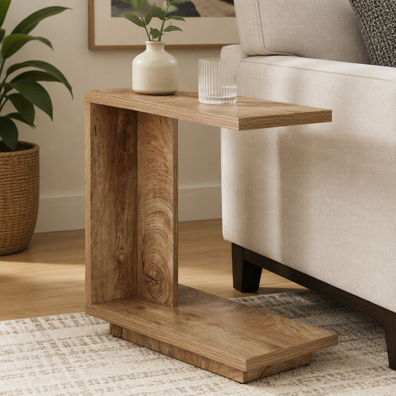 C-Shaped End Table, Wood Side Table Nightstand