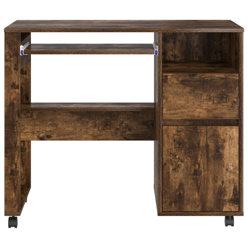 Computer Desk Engineered Wood Compact Drawers, Smoked Oak