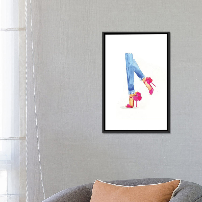 « fleur chaussures », reproduction d’impression sur toile, H 26 po x l 18 po x P 1,5 po, Toile avec cadre noir, Pas de tapis