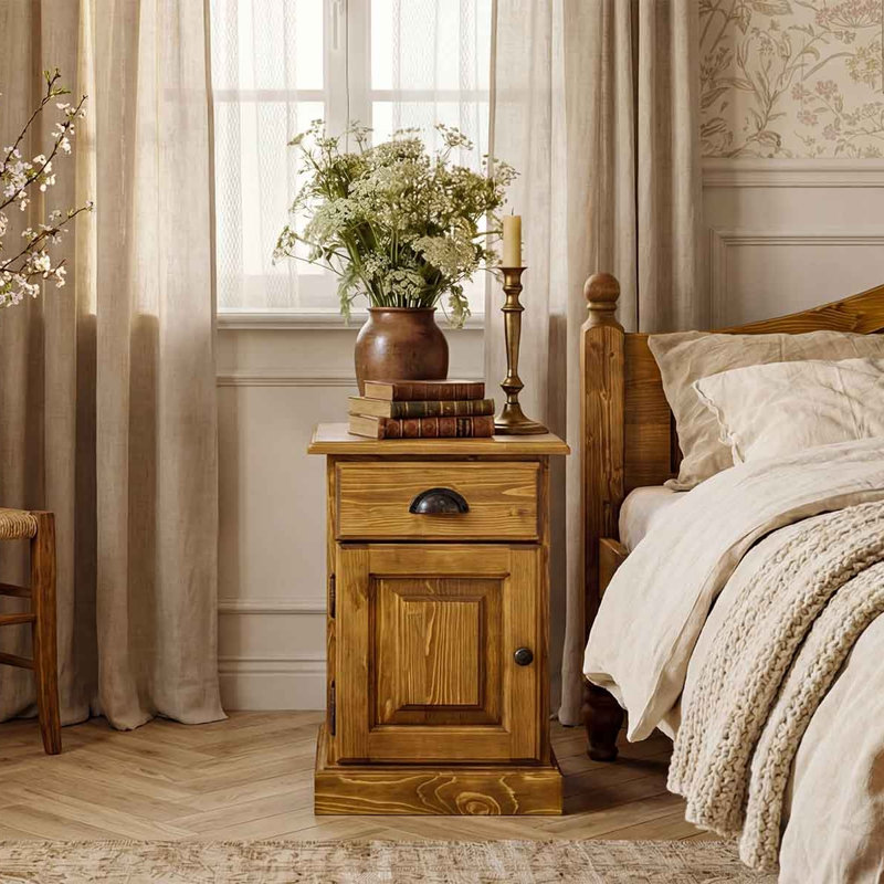 38cm W Solid Wood Bedside Table, Left-Hand Side