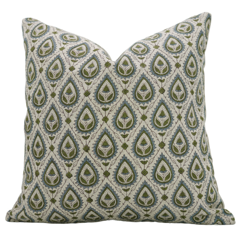 Coussin à motif de fleurs fabriqué à la main Fabividine, Imprimé bloc vert / floral 3, Rectangulaire H 36 po x l 14 po