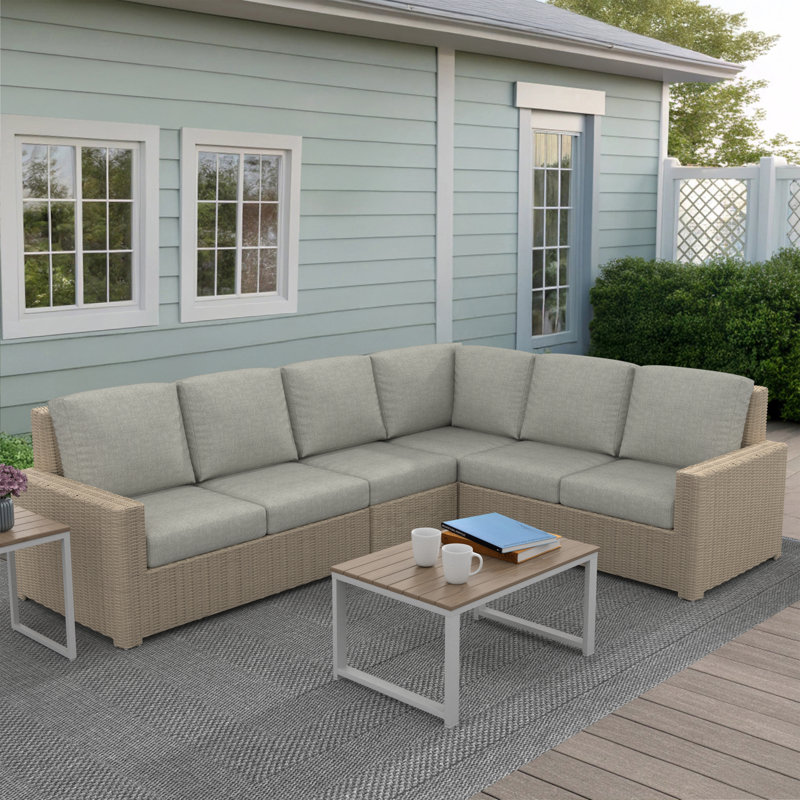 Henri Outdoor Patio Sectional Seating Group With Sunbrella Cushions, Sunbrella Canvas Granite