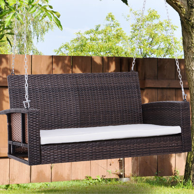 Balancelle suspendue pour le jardin, capacité de 550 lb, tissée à la main, blanc crème avec coussin de véranda confortable pour 2 personnes, coussins doux pour l'extérieur