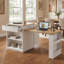 Table de cuisine 82,6 po en MDF avec rangement double-face, 2 tiroirs et 2 tablettes ouvertes blanches-129948091