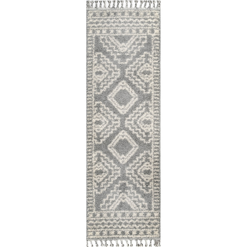 Tapis argent de style Sud-Ouest Croxley, Tapis de couloir 2 pi 6 po x 6 pi