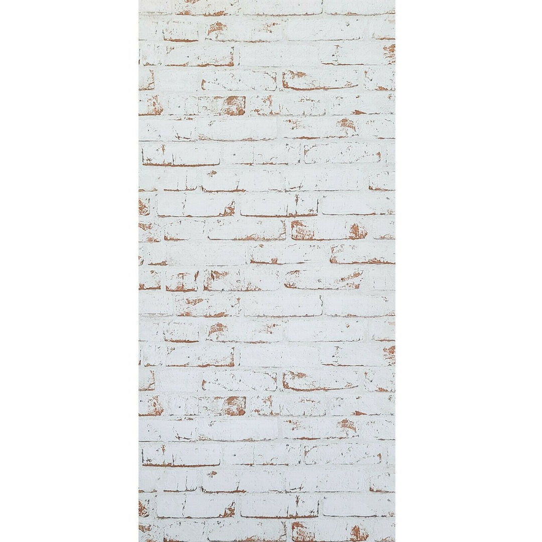 3D distressed white red modern faux brick plaster Vinyl Wallpaper 17 Stories