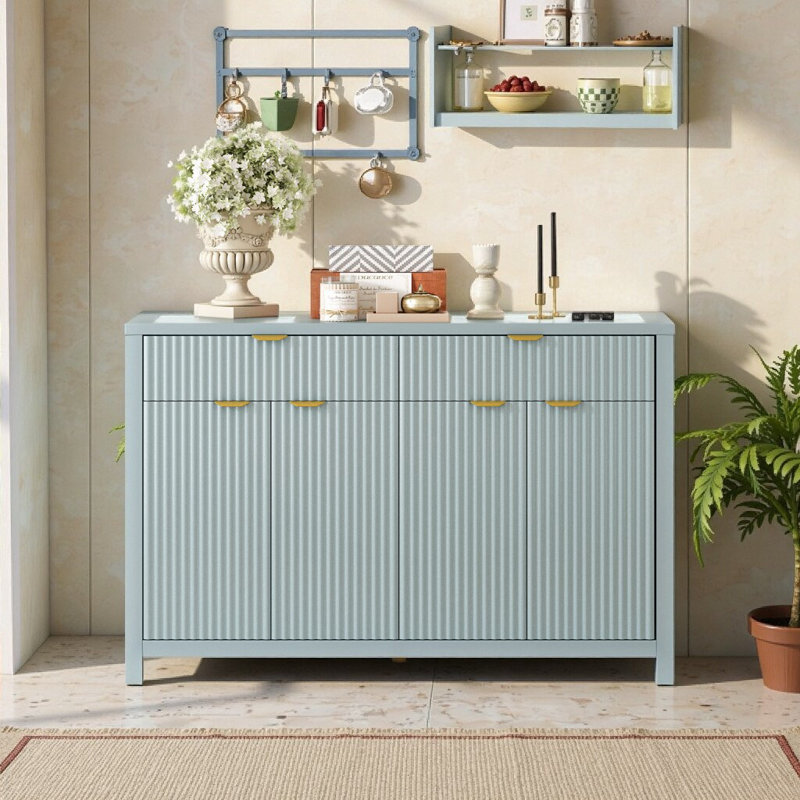 Console 55,12 po avec buffet et armoire de rangement pour la cuisine, Cyan
