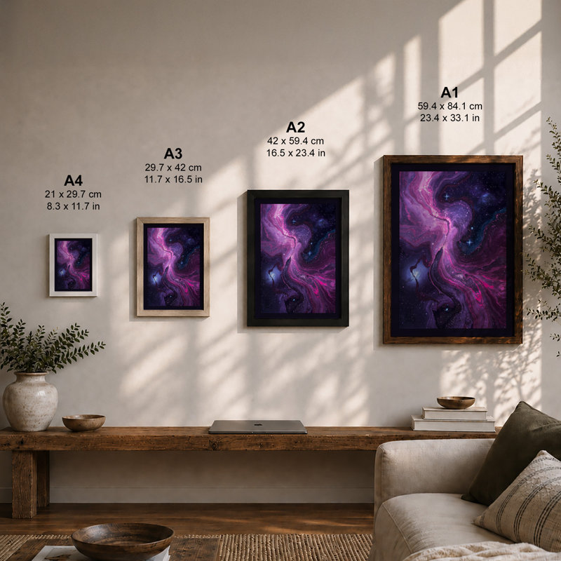 Cosmic Nebulae Modern - Framed Print, A2 - 59.4 x 42.0 cm, White