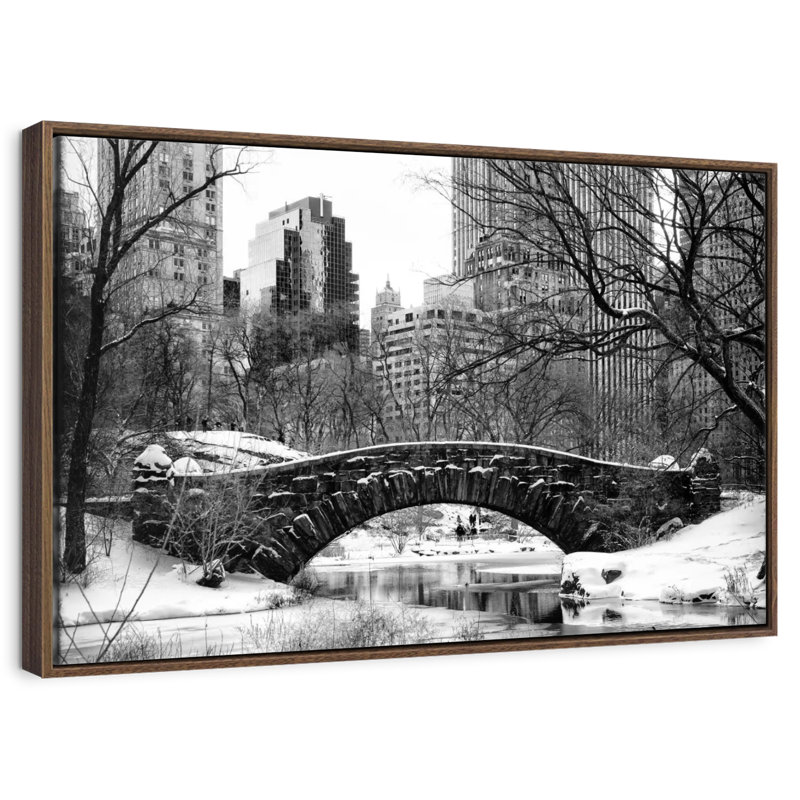 Central Park BW, 25 po x 17 po, Cadre flottant noyer