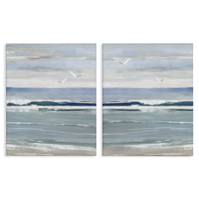 " Seagulls Over Beach Waves " by Sally Swatland 2 - Pieces