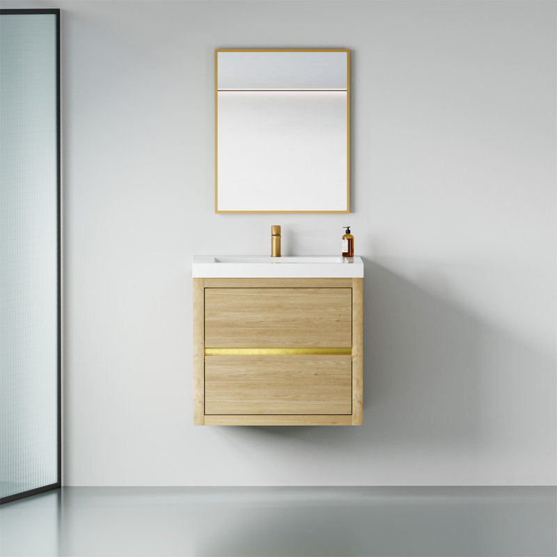 Meuble-lavabo mural 24 po avec résine de lavabo et tiroir, armoire de rangement pour salle de bain
