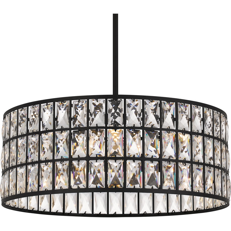 Luminaire suspendu tambour 4 lumières Danyiah, Noir mat