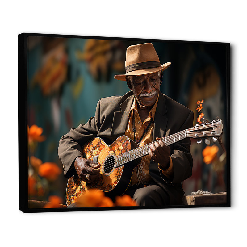 «Orange Cuban Music Essence», reproduction sur toile, Encadrement doré, H 34 po x l 44 po