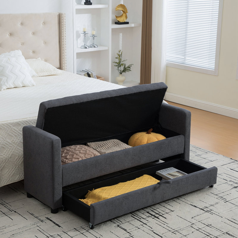 Banc rembourré avec rangement et accoudoirs, Gris