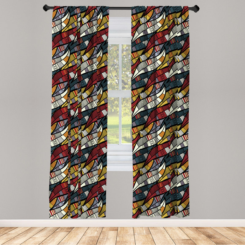 African Geometric Semi-Sheer Rod Pocket Curtain Panels, 28" x 84"
