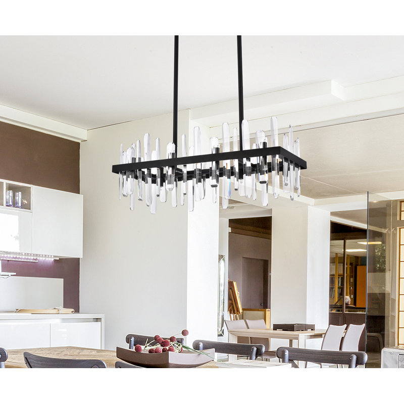 Lustre carré / rectangulaire à 16 lumières pour îlot de cuisine avec détails en cristal Marlow, Noir, 20