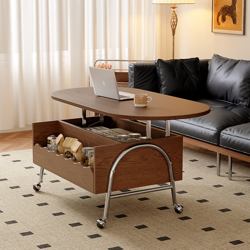 Oval-shaped adjustable mobile coffee table