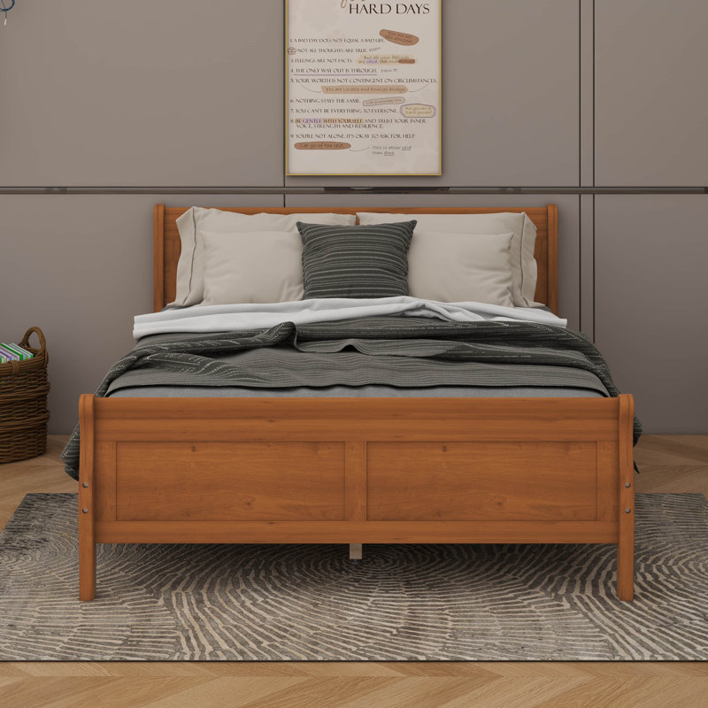 Grand lit plateforme en bois avec tête de lit, Chêne