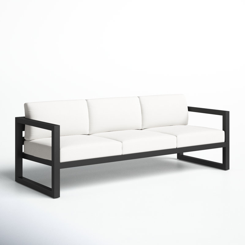 Smith 84.25'' Wide Rectangle Powder Coated Aluminum Patio Sofa with Sunbrella® Cushions, Canvas Natural Sunbrella® Canvas