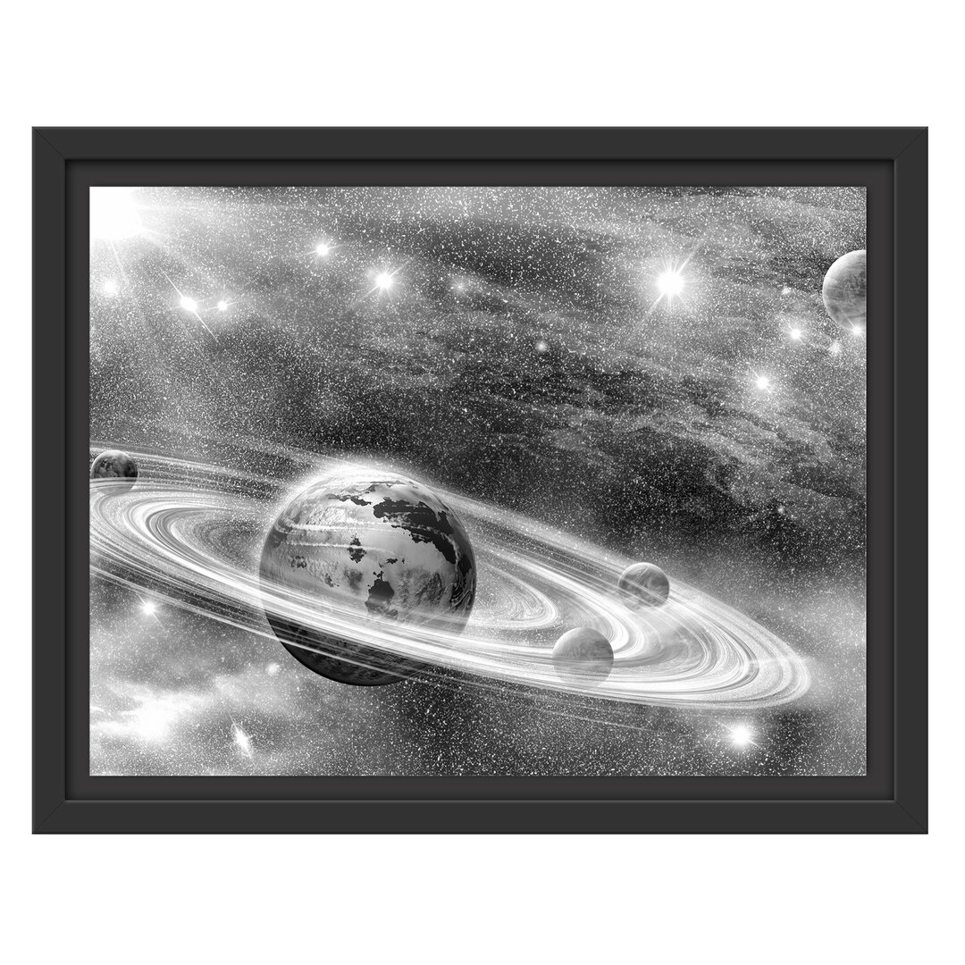 Gerahmtes Wandbild abstrakte Galaxie Kunst B&W